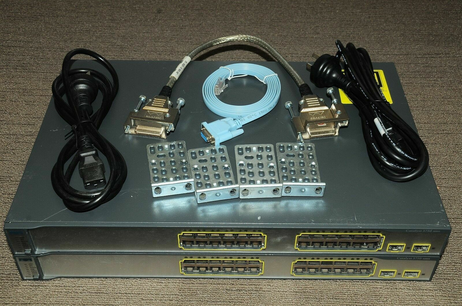 2 x Cisco WS-C3750-24TS-E 24-Port Network Switch +2xSFP w/ CAB-STACK-50CM