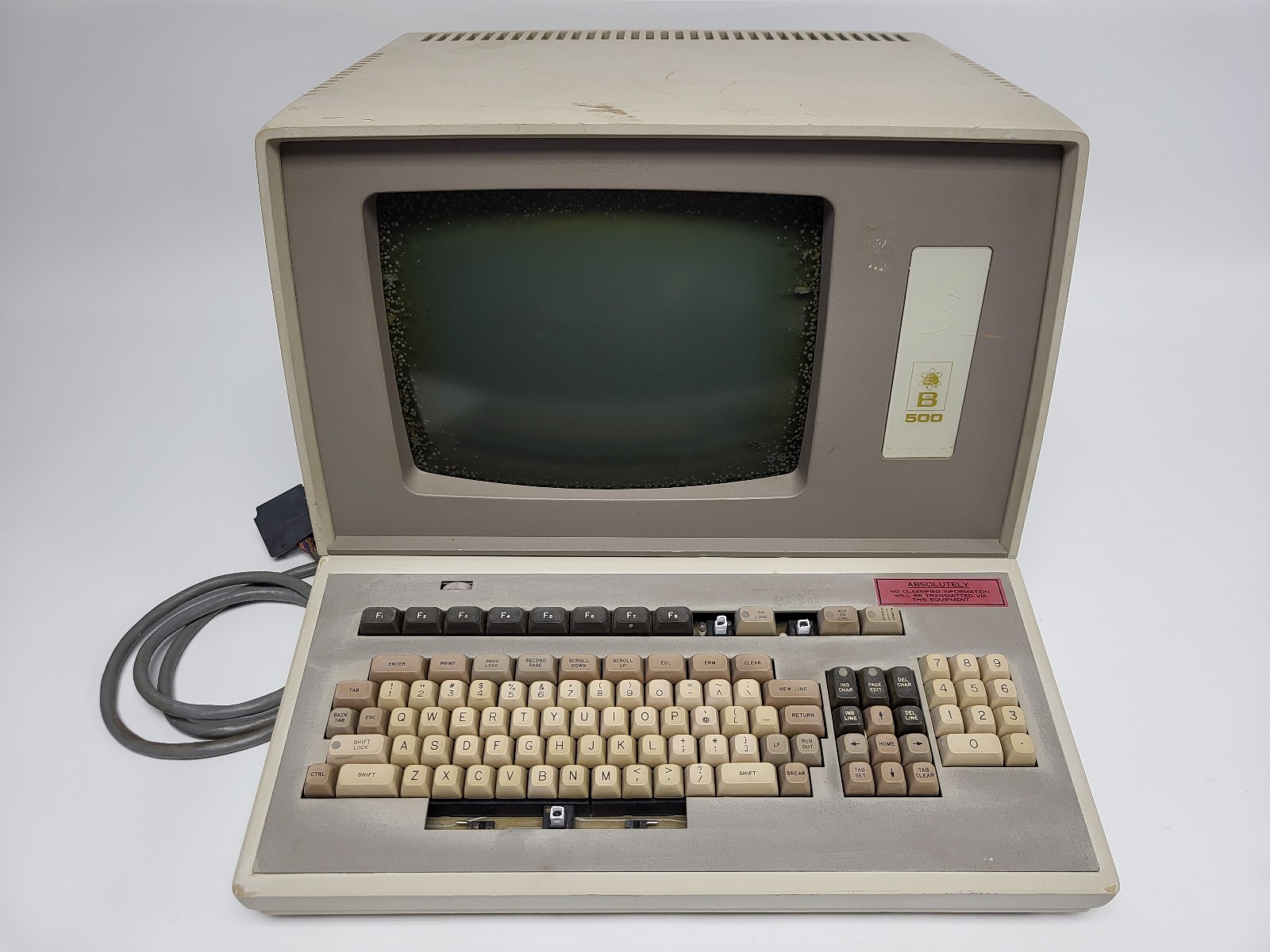 Vintage 1970s Beehive B500 Terminal with Keyboard, Key Tronic Switches -Cut Cord Vintage 1970s Beehive B500 Terminal with Keyboard, Key Tronic Switches -Cut Cord