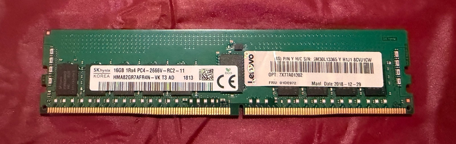 16GB SK Hynix HMA82GR7AFR4N-VK 1RX4 DDR4 PC4-2666V ECC Lenovo SM30L13365 01DE972 16GB SK Hynix HMA82GR7AFR4N-VK 1RX4 DDR4 PC4-2666V ECC Lenovo SM30L13365 01DE972