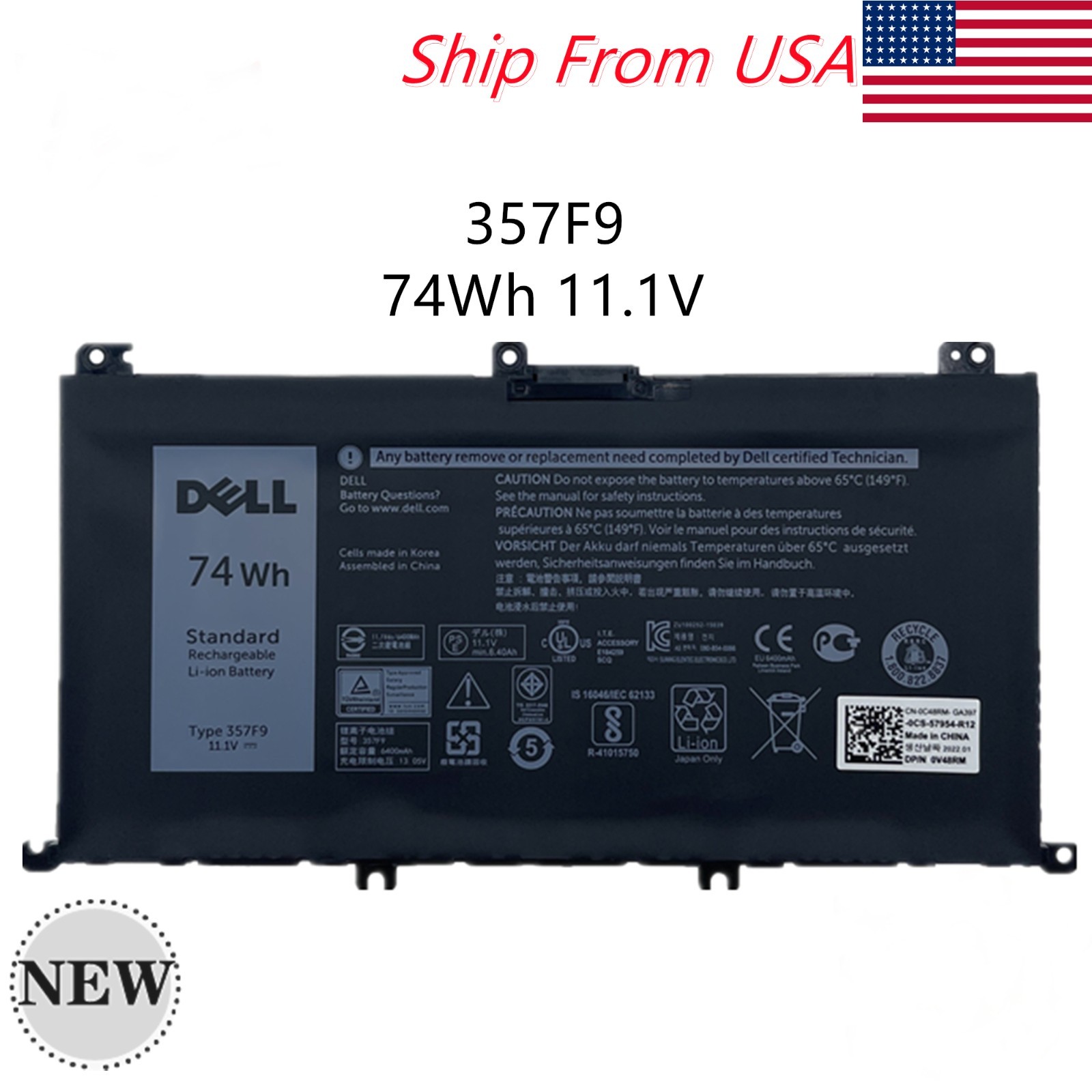 OEM 74WH 357F9 Battery For Dell Inspiron 15 7559 i7559 7557 i7557 5577 7567 5576 OEM 74WH 357F9 Battery For Dell Inspiron 15 7559 i7559 7557 i7557 5577 7567 5576