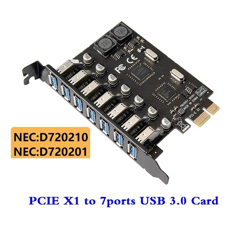 PCI-E 1X to 7 Ports USB 3.0 PCI Express Expansion Card Adapter Hub 5Gbps NEW