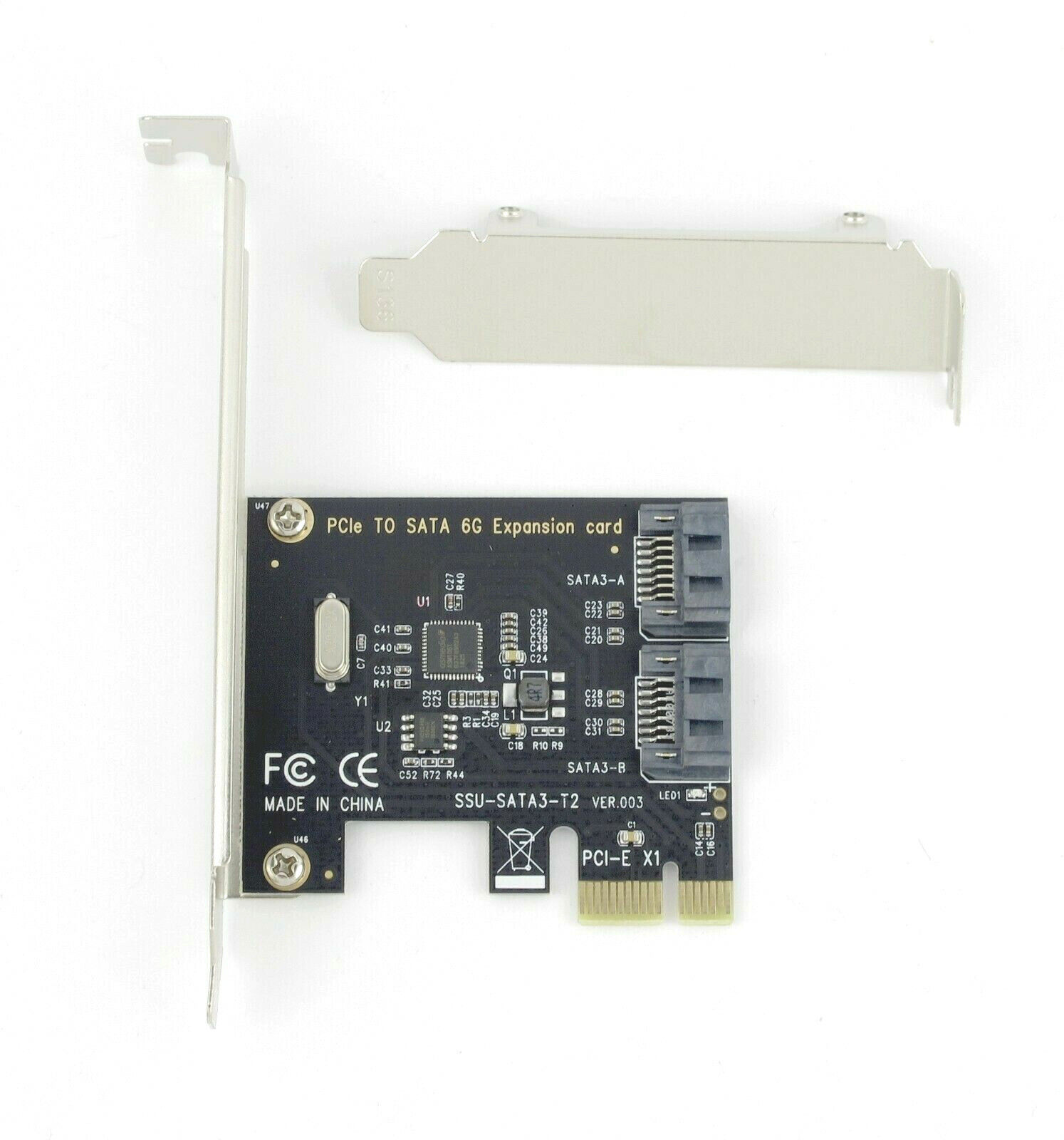 PCIE Pci-e to SATA 3.0 Internal 6Gbps 2-Port Expansion Controller Card Adapter