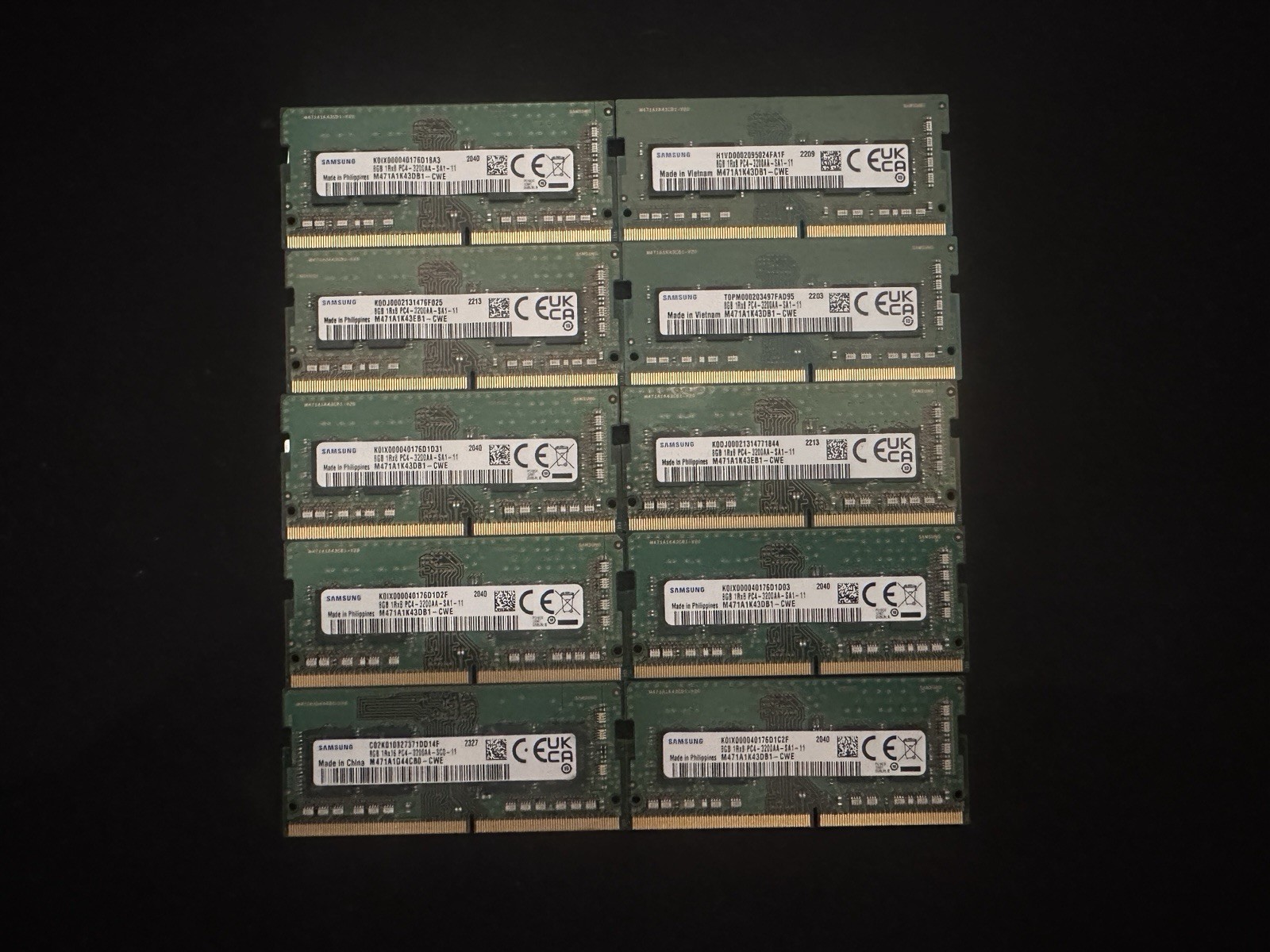LOT OF 10 Samsung 8GB PC4-3200AA SODIMM RAM LOT OF 10 Samsung 8GB PC4-3200AA SODIMM RAM