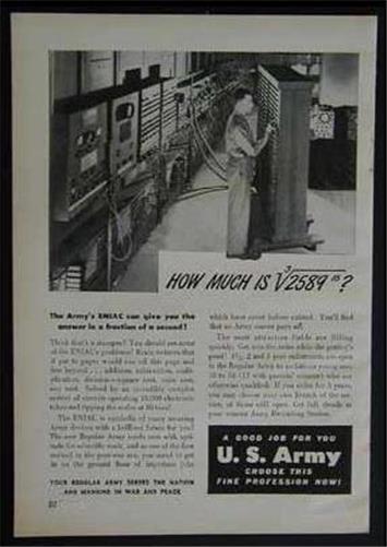ENIAC vintage computer 1946 U.S. Army Recruitment AD