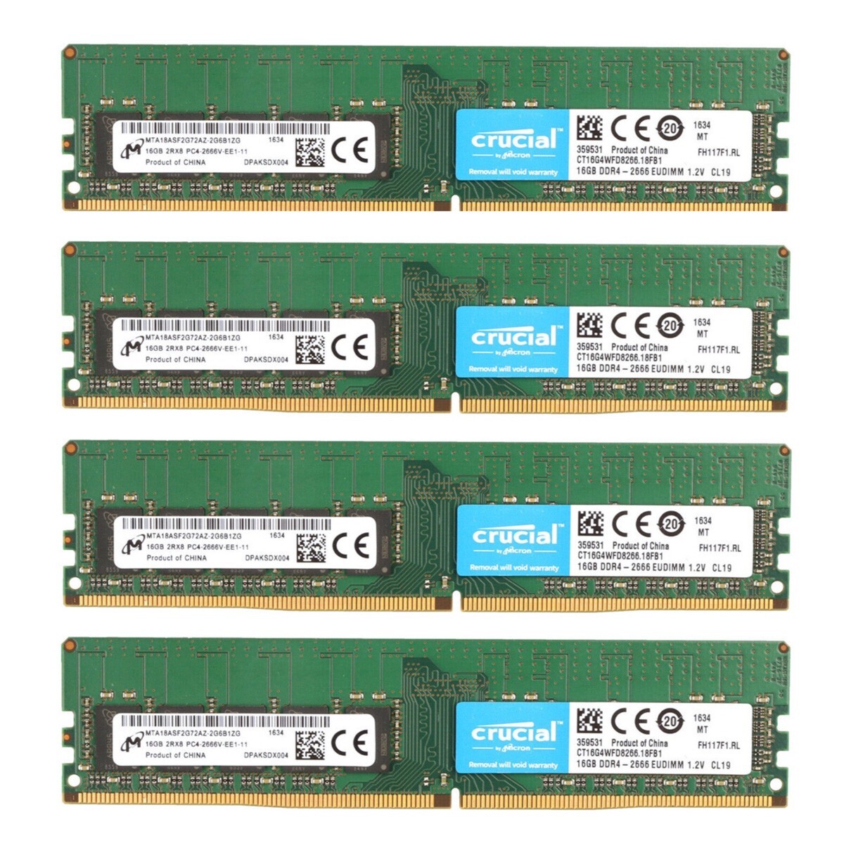 Crucial 64GB (4X 16GB) DDR4 2666MHz PC4-21300 ECC UDIMM Memory Ram CT16G4WFD8266