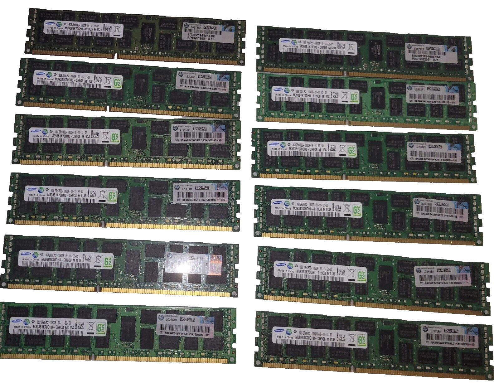 12x Samsung 8GB 2RX4 PC3-10600R ECC REG Server Ram Memory M393B1K70DH0 CH9 Used