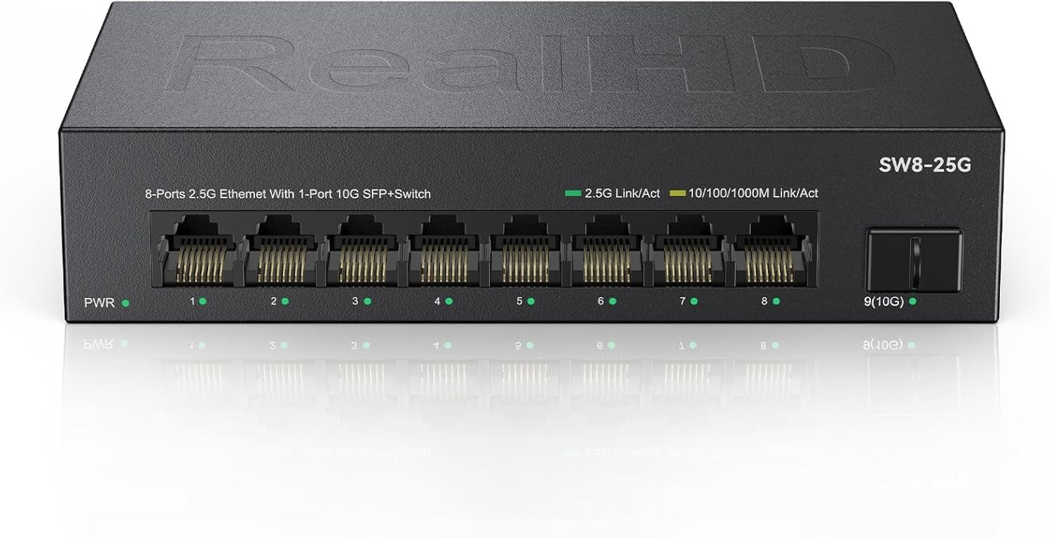 8 Port 2.5Gb Ethernet Switch Unmanaged Network Switch w/8 x 2.5G & 1 x 10G SFP 8 Port 2.5Gb Ethernet Switch Unmanaged Network Switch w/8 x 2.5G & 1 x 10G SFP