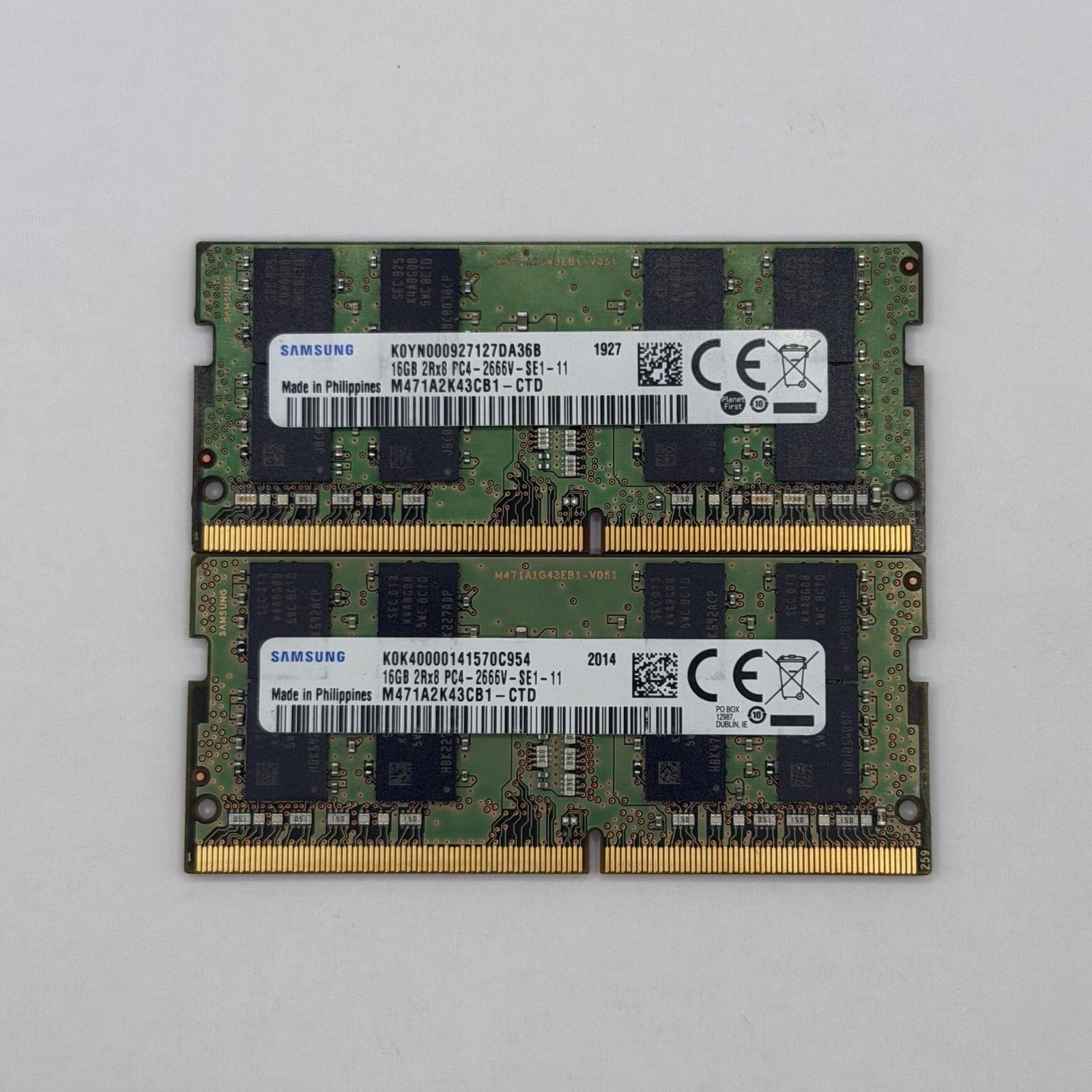 Samsung 32GB Kit 2x16GB DDR4 2666MHz PC4-21300 SODIMM RAM M471A2K43CB1-CTD Samsung 32GB Kit 2x16GB DDR4 2666MHz PC4-21300 SODIMM RAM M471A2K43CB1-CTD