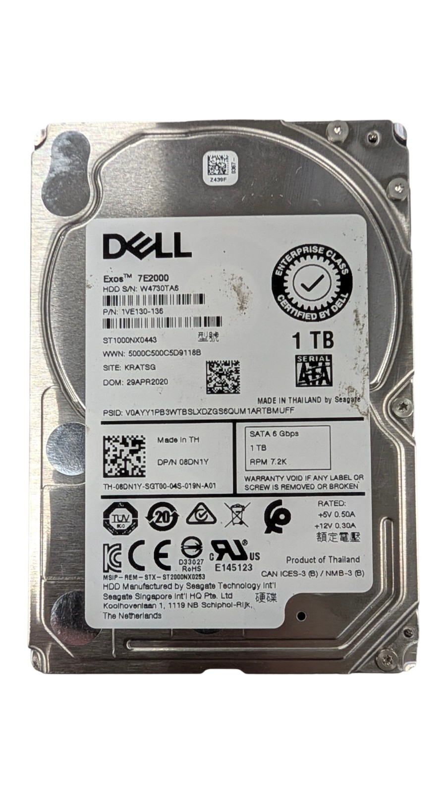 Dell 8DN1Y 1TB 7.2K RPM Internal 2.5'' SATA SFF Hard Drive - ST1000NX0443 Dell 8DN1Y 1TB 7.2K RPM Internal 2.5'' SATA SFF Hard Drive - ST1000NX0443