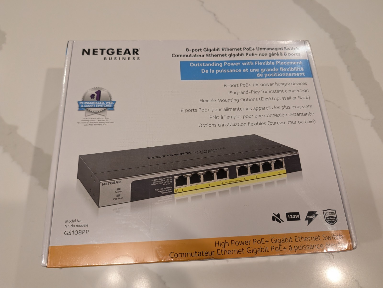 NETGEAR GS108PP 8-Port Gigabit Ethernet PoE+ Unmanaged Switch with FlexPoE. NETGEAR GS108PP 8-Port Gigabit Ethernet PoE+ Unmanaged Switch with FlexPoE.