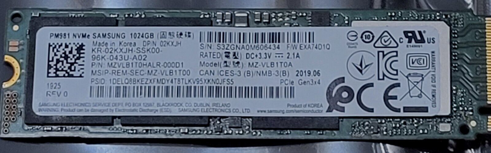 Samsung MZ-VLB1T0A MZVLB1T0HALR-000D1 02KXJH M.2 2280 1TB SSD