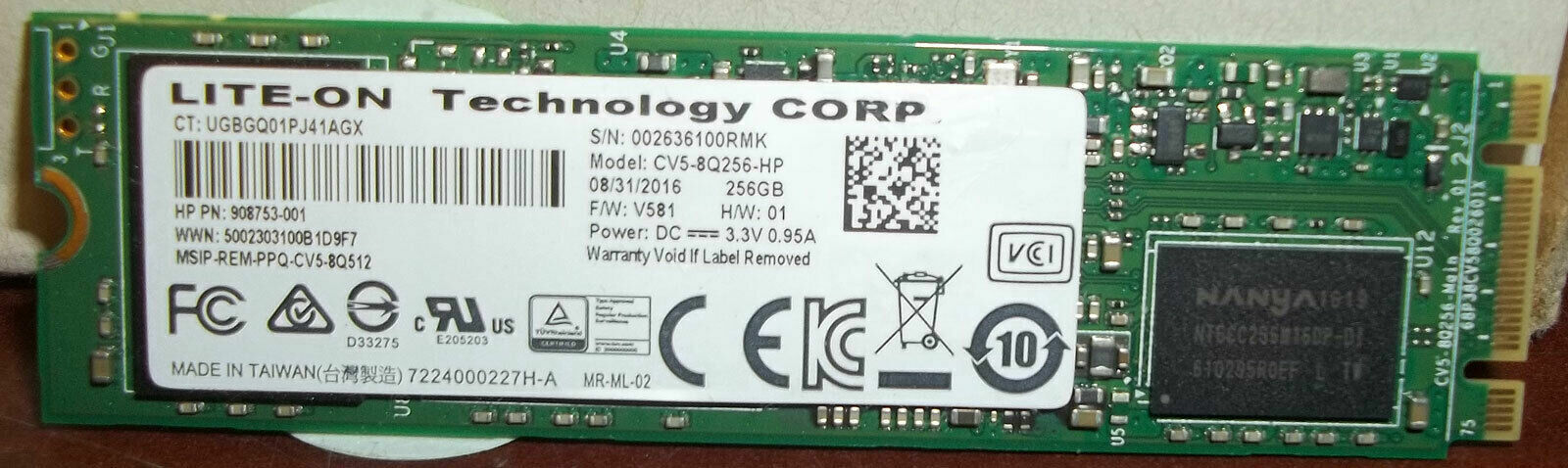 HP 908753-001 Lite-On CV5-8Q256-HP 256GB SATA M.2 SSD Hard Drive