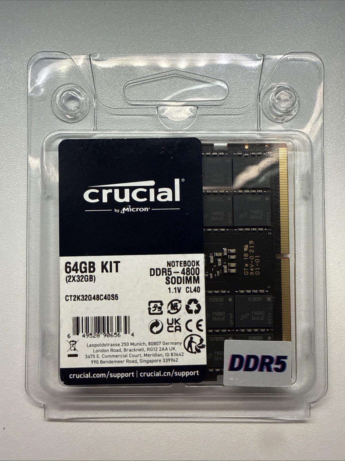 Crucial 64GB DDR5-4800 SO-DIMM Laptop Memory (2x32GB) RAM CL40 Crucial 64GB DDR5-4800 SO-DIMM Laptop Memory (2x32GB) RAM CL40