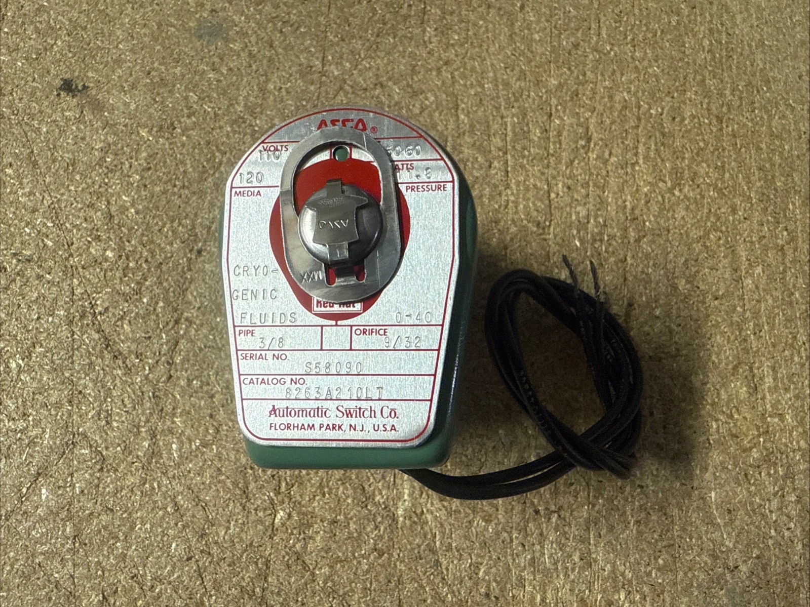 ASCO Red Hat 8263A210LT CRYO-GENIC FLUIDS VALVE 3/8 ASCO Red Hat 8263A210LT CRYO-GENIC FLUIDS VALVE 3/8