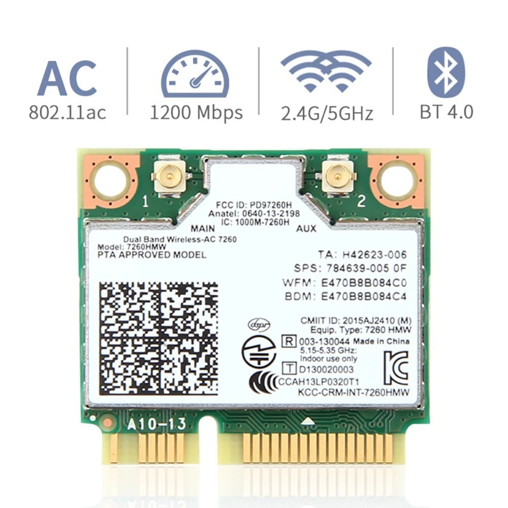 Intel 7260HMW Dual-Band Wireless-AC Card, 802.11ac WiFi + Bluetooth 4.0 for PC Intel 7260HMW Dual-Band Wireless-AC Card, 802.11ac WiFi + Bluetooth 4.0 for PC