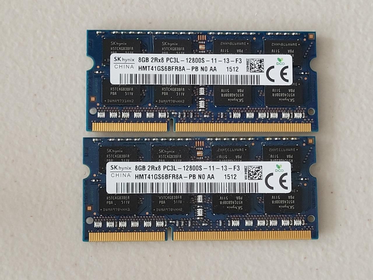 16GB Total of SK hynix PC3L-12800S 2 sticks of 8GB each = 16GB Laptop Memory 16GB Total of SK hynix PC3L-12800S 2 sticks of 8GB each = 16GB Laptop Memory