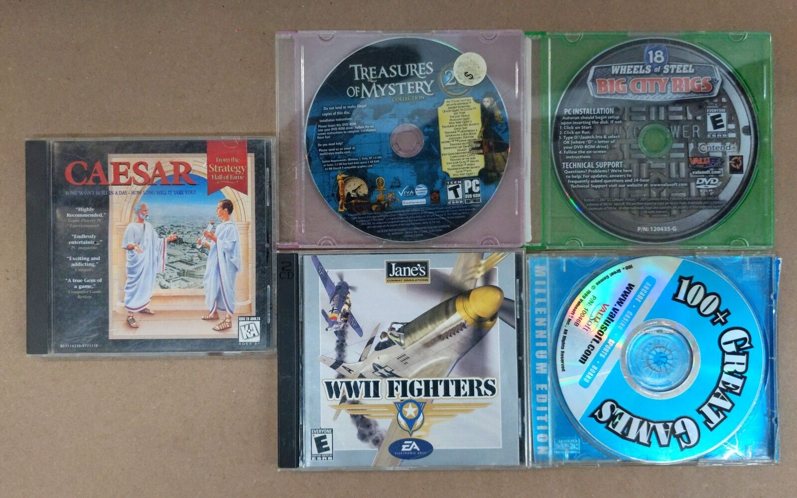 (5) Vintage PC Games (Lot) ~ CD, Used DOS/Win, Caesar, WWII, Big Rigs + More