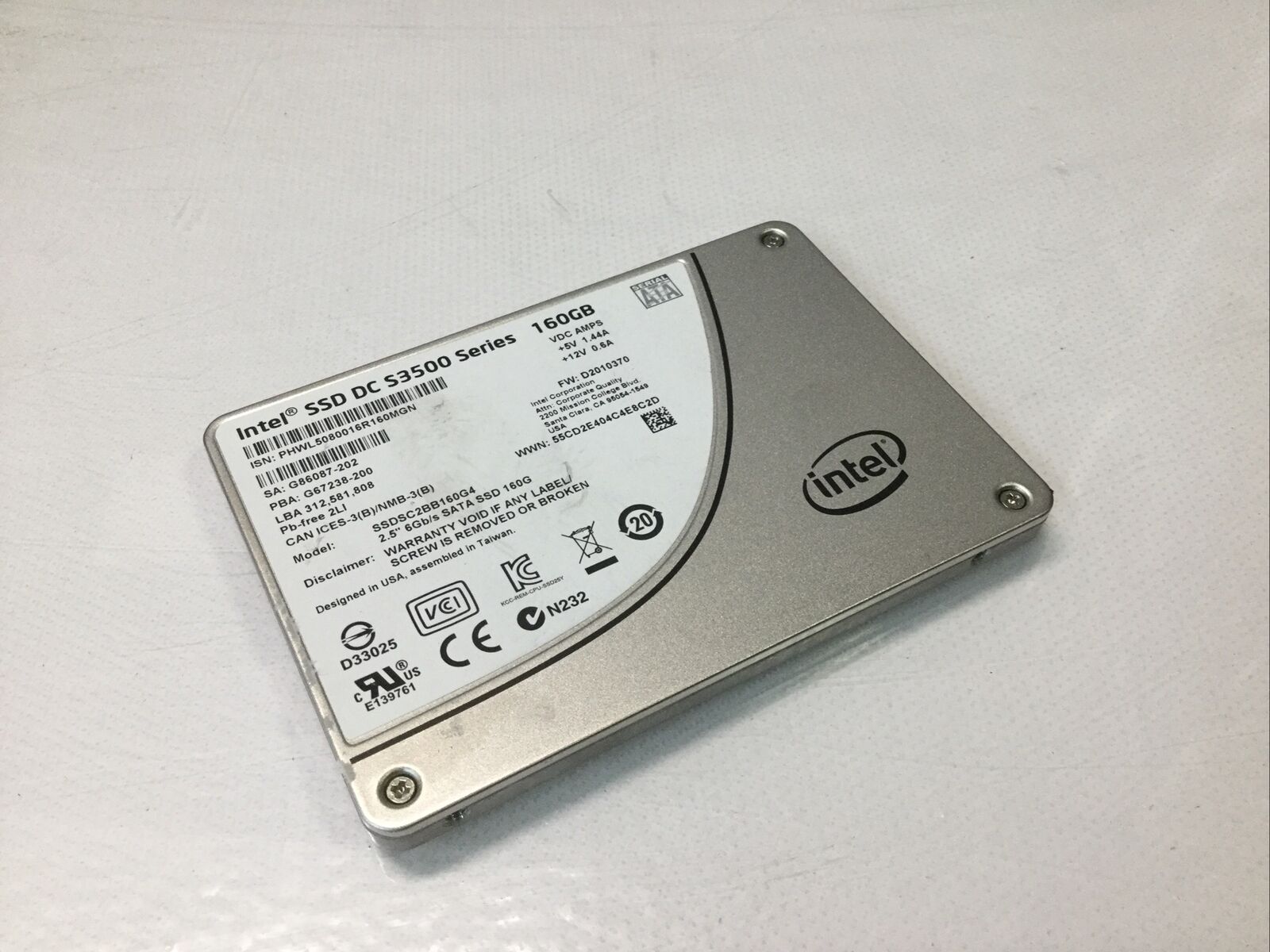 Intel 160GB SSD DC S3500 6Gb/s 2.5INCH SATA SSD SSDSC2BB160G4 Solid State Drive