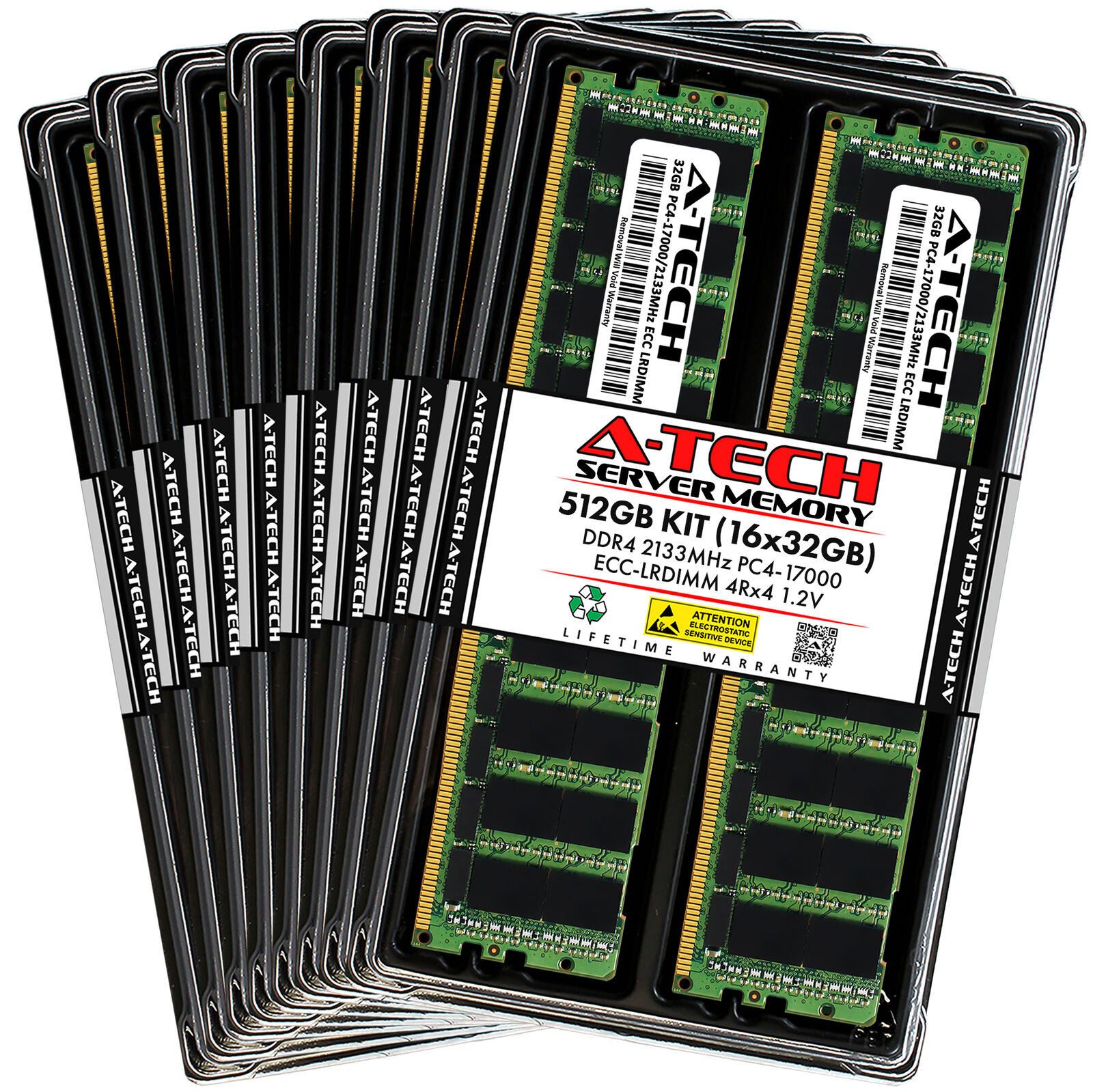 A-Tech 512GB 16x 32GB 4Rx4 PC4-17000L DDR4 2133 MHz ECC LRDIMM Server Memory RAM