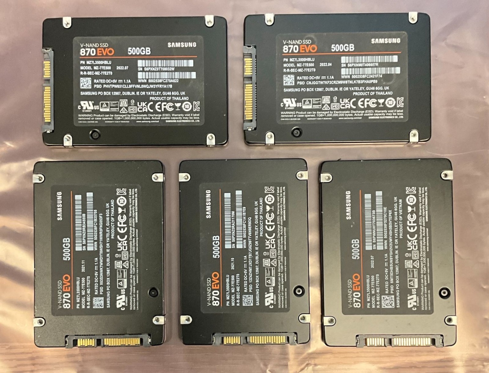 LOT OF 5 Samsung 870 EVO 500GB 2.5 LOT OF 5 Samsung 870 EVO 500GB 2.5