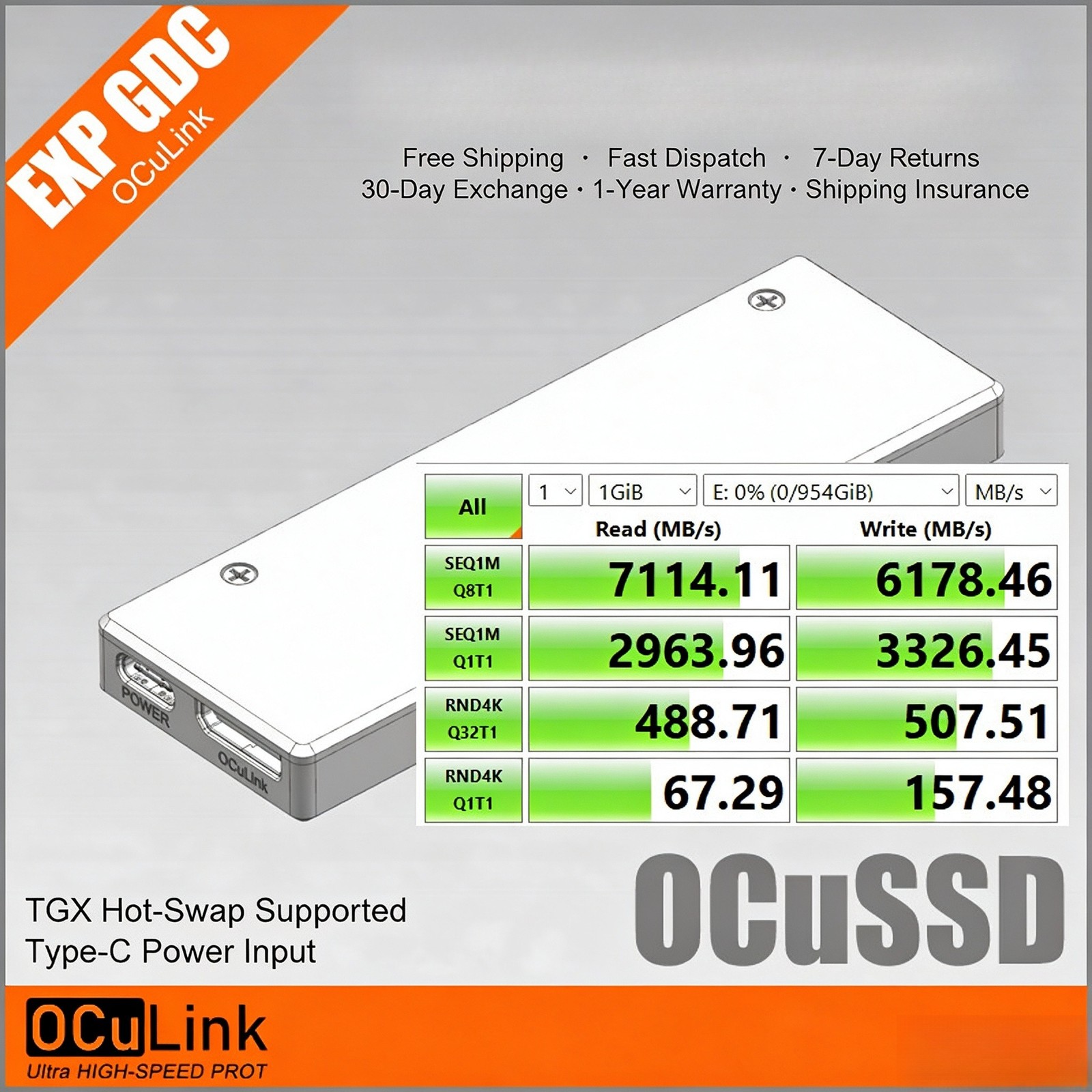 OCuSSD OCuLink External SSD Enclosure, PCIe4.0 X4 64Gbps Portable Hard DriveCase OCuSSD OCuLink External SSD Enclosure, PCIe4.0 X4 64Gbps Portable Hard DriveCase