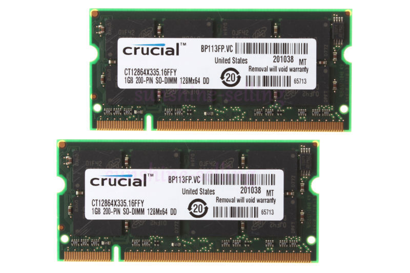 Crucial 2GB 2X 1GB DDR PC2700 DDR333MHz 200pin SODIMM Laptop Notebook Memory RAM Crucial 2GB 2X 1GB DDR PC2700 DDR333MHz 200pin SODIMM Laptop Notebook Memory RAM