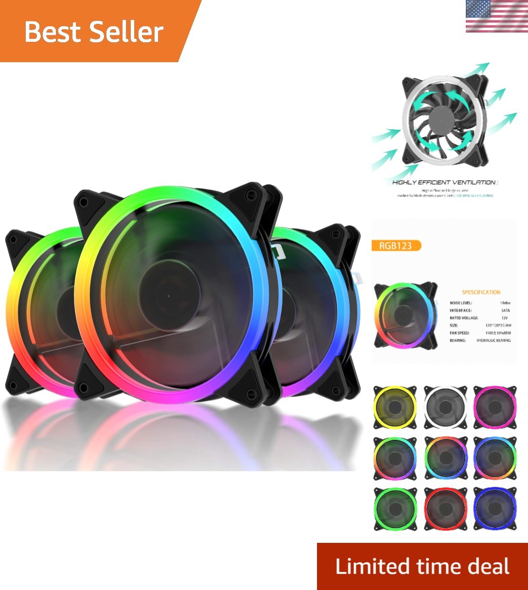 120mm RGB Case Fan Fan,Quiet Edition High Airflow LED Case Fan for PC Cases-3... 120mm RGB Case Fan Fan,Quiet Edition High Airflow LED Case Fan for PC Cases-3...