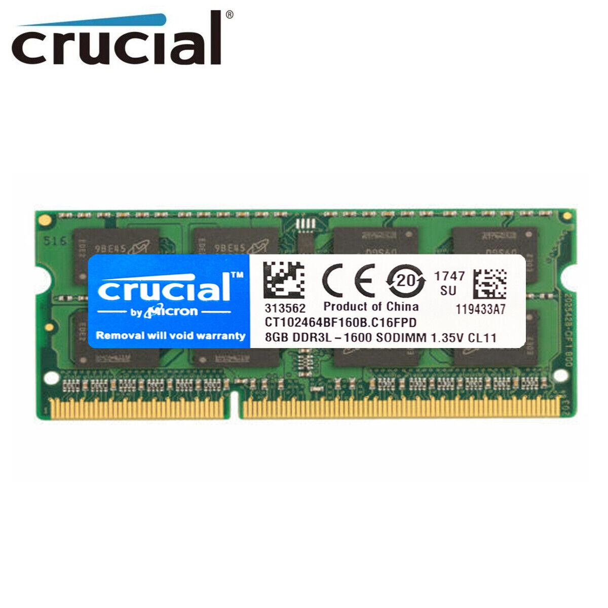 Crucial 8GB DDR3L 1600MHz 204-Pin Sodimm memory LAPTOP RAM PC3L-12800 LOT DDR3L