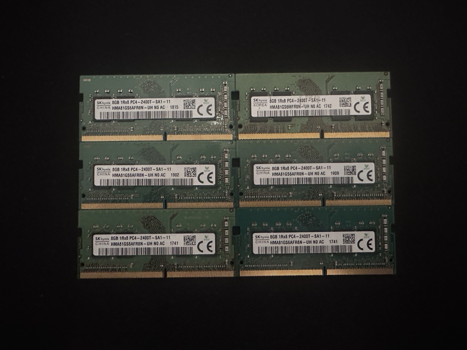 LOT OF 6 SK hynix 8GB PC4-2400T SODIMM RAM LOT OF 6 SK hynix 8GB PC4-2400T SODIMM RAM
