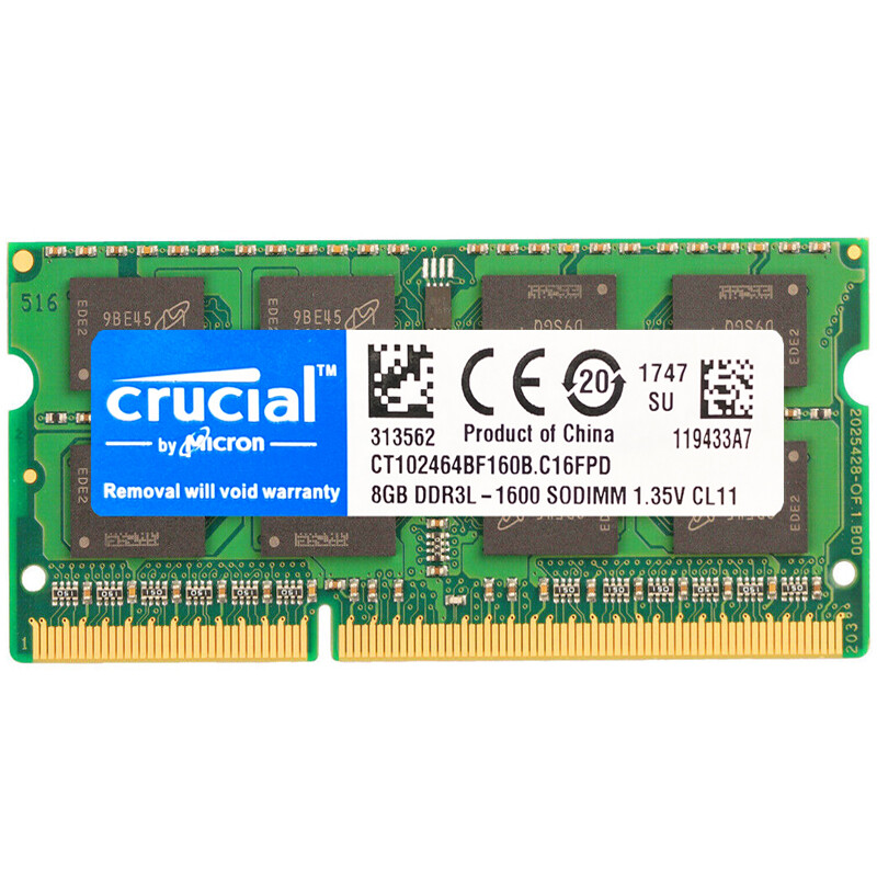 Crucial DDR3L 16GB 8GB 1600Mhz 2Rx8 PC3L-12800 1.35V SODIMM Memory Laptop 204pin Crucial DDR3L 16GB 8GB 1600Mhz 2Rx8 PC3L-12800 1.35V SODIMM Memory Laptop 204pin