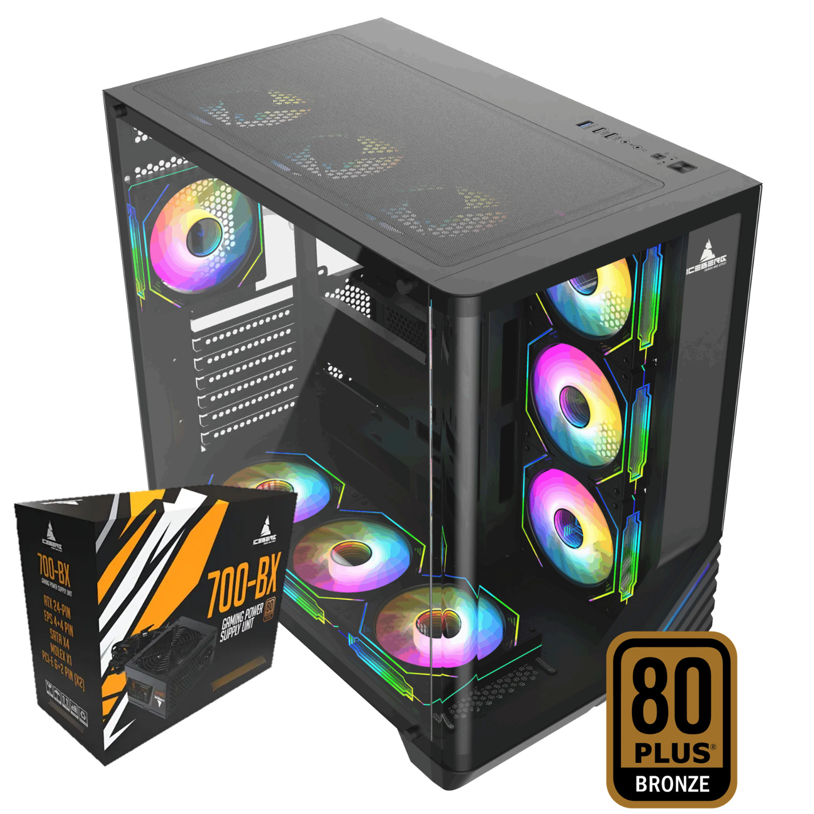 Iceberg Gaming Combo Case Wave L seven (7) aRGB Fans and PSU 700W 80 plus Bronze Iceberg Gaming Combo Case Wave L seven (7) aRGB Fans and PSU 700W 80 plus Bronze