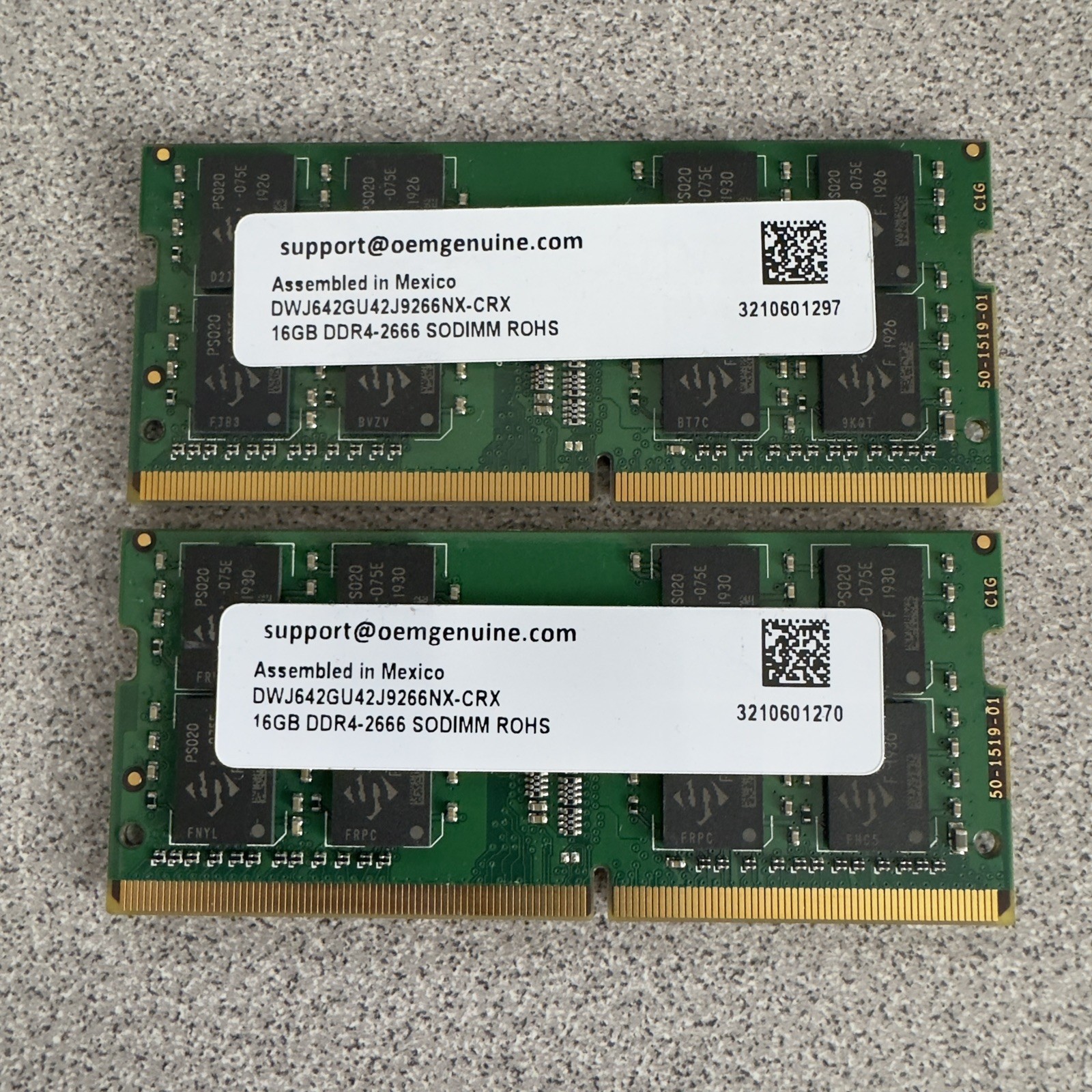 32GB (2x16GB) OEM GENUINE MEMORY DDR4-2666 SODIMM DWJ642GU42J9266NX-CRX 32GB (2x16GB) OEM GENUINE MEMORY DDR4-2666 SODIMM DWJ642GU42J9266NX-CRX