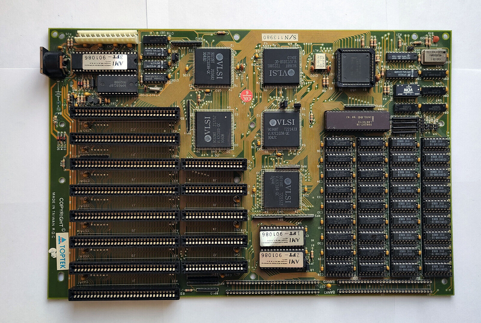 Toptek 286 Motherboard with intel N80286-12 CPU and D80287-10 Ceramic FPU