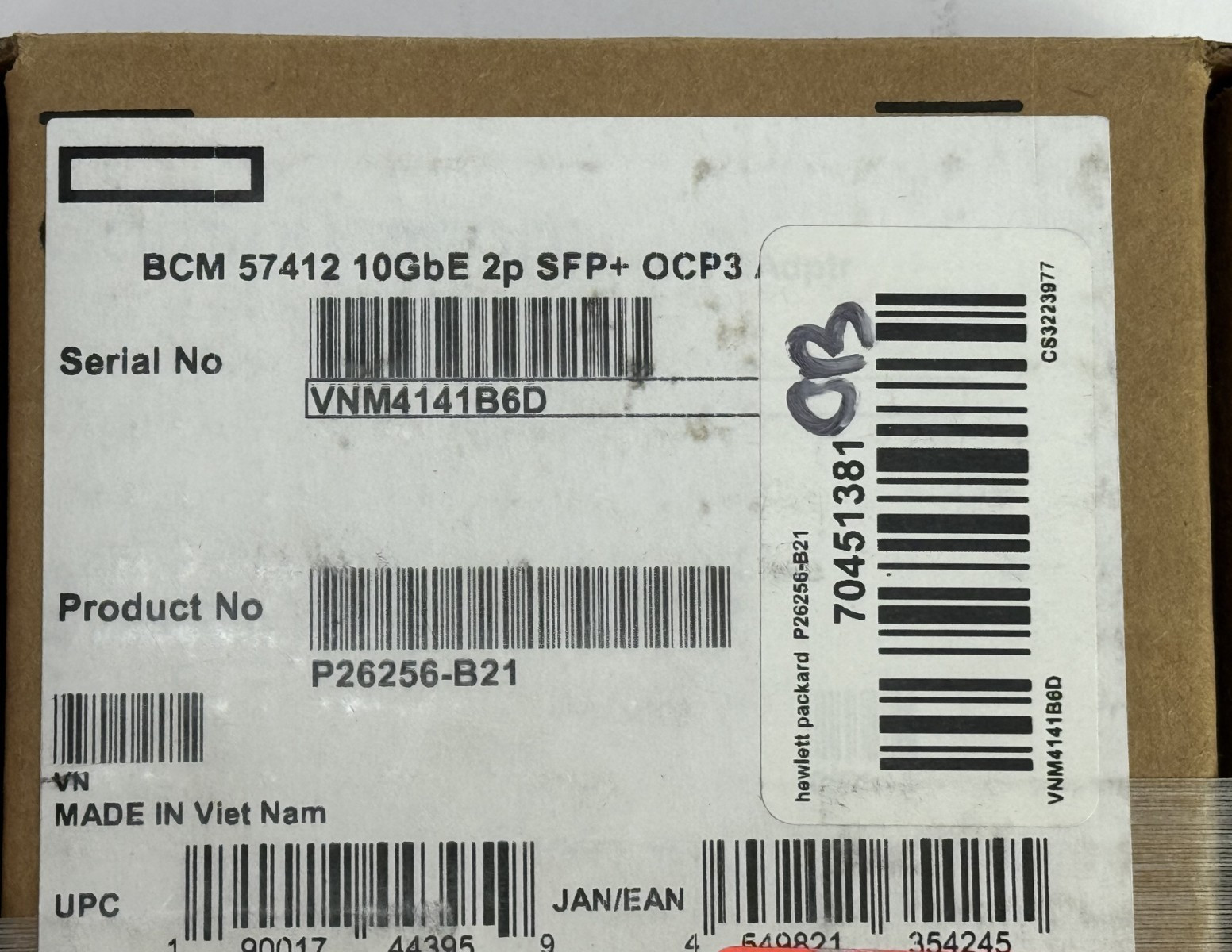 HPE Broadcom 57412 10Gbe 2 port SFP+ Adapter NIC 2P 10G SFP OCP OCP3 P26256-B21 HPE Broadcom 57412 10Gbe 2 port SFP+ Adapter NIC 2P 10G SFP OCP OCP3 P26256-B21
