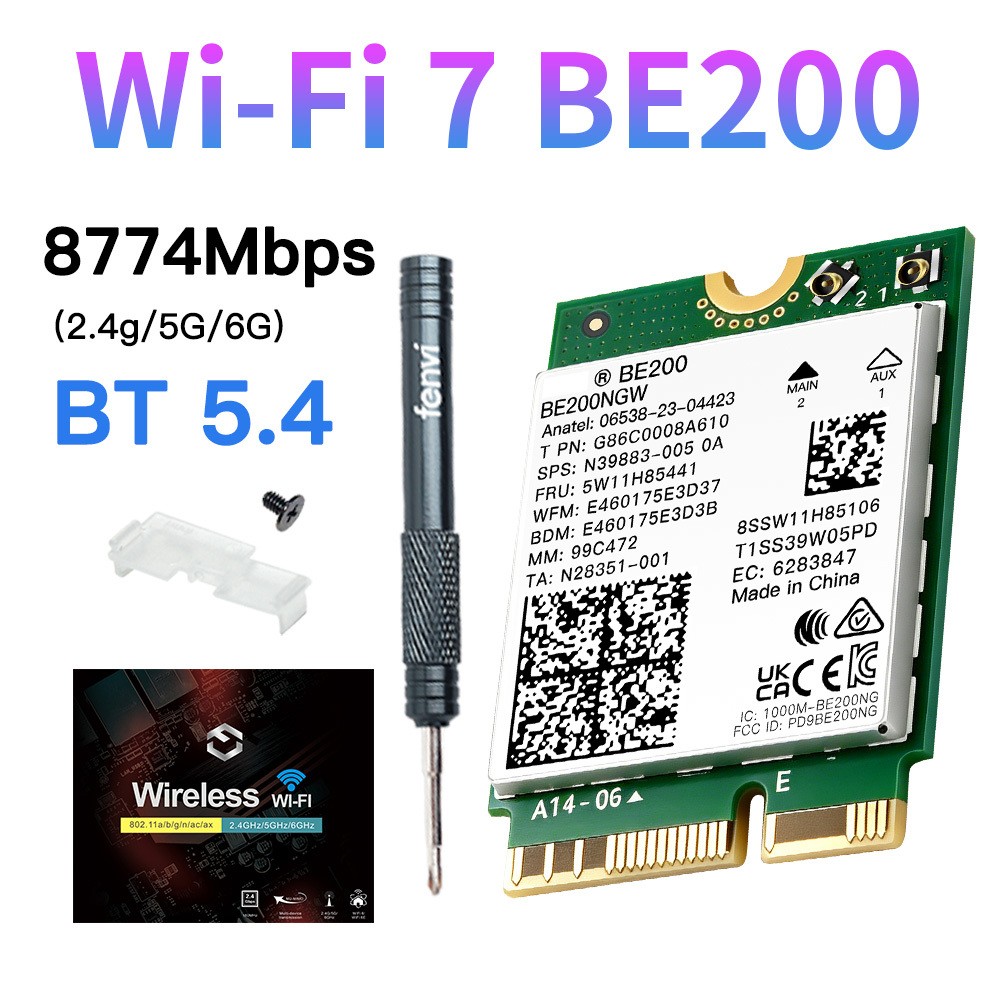 Intel BE200NGW Wi-Fi 7 M.2 NGFF Card Tri-band BT5.4 Wireless WiFi Adapter Laptop Intel BE200NGW Wi-Fi 7 M.2 NGFF Card Tri-band BT5.4 Wireless WiFi Adapter Laptop