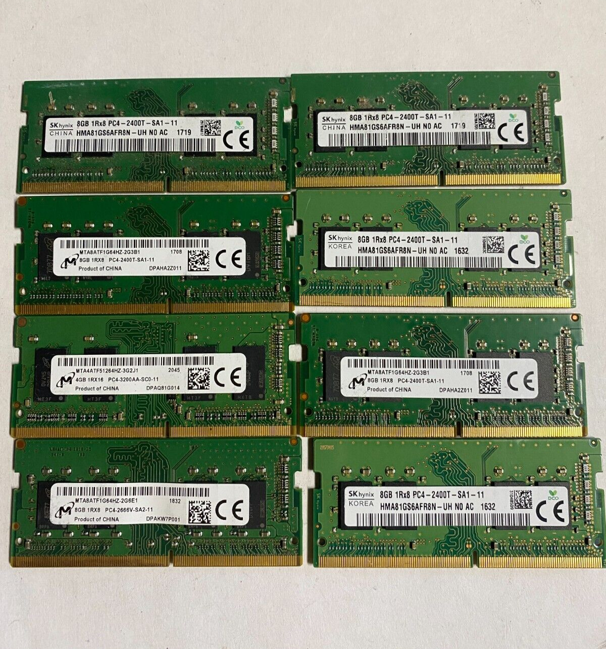 Lot of 8 Mix Brands 8GB 1 PC4-2666 1 PC4-3200AA 6 PC4-2400T Laptop RAM Memory