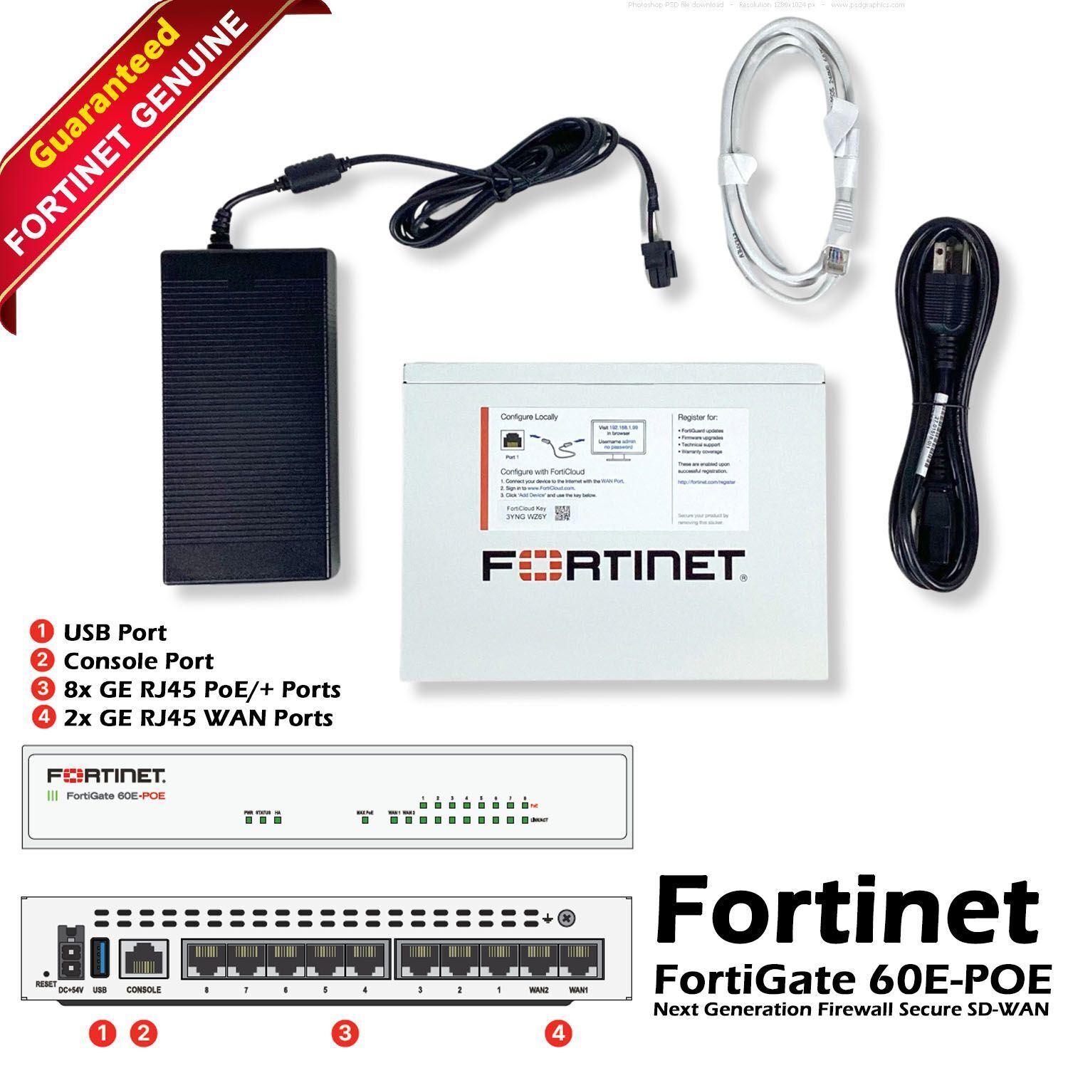 Genuine Fortinet FortiGate 60E-POE Firewall Network Security ATP Bundle 2 years