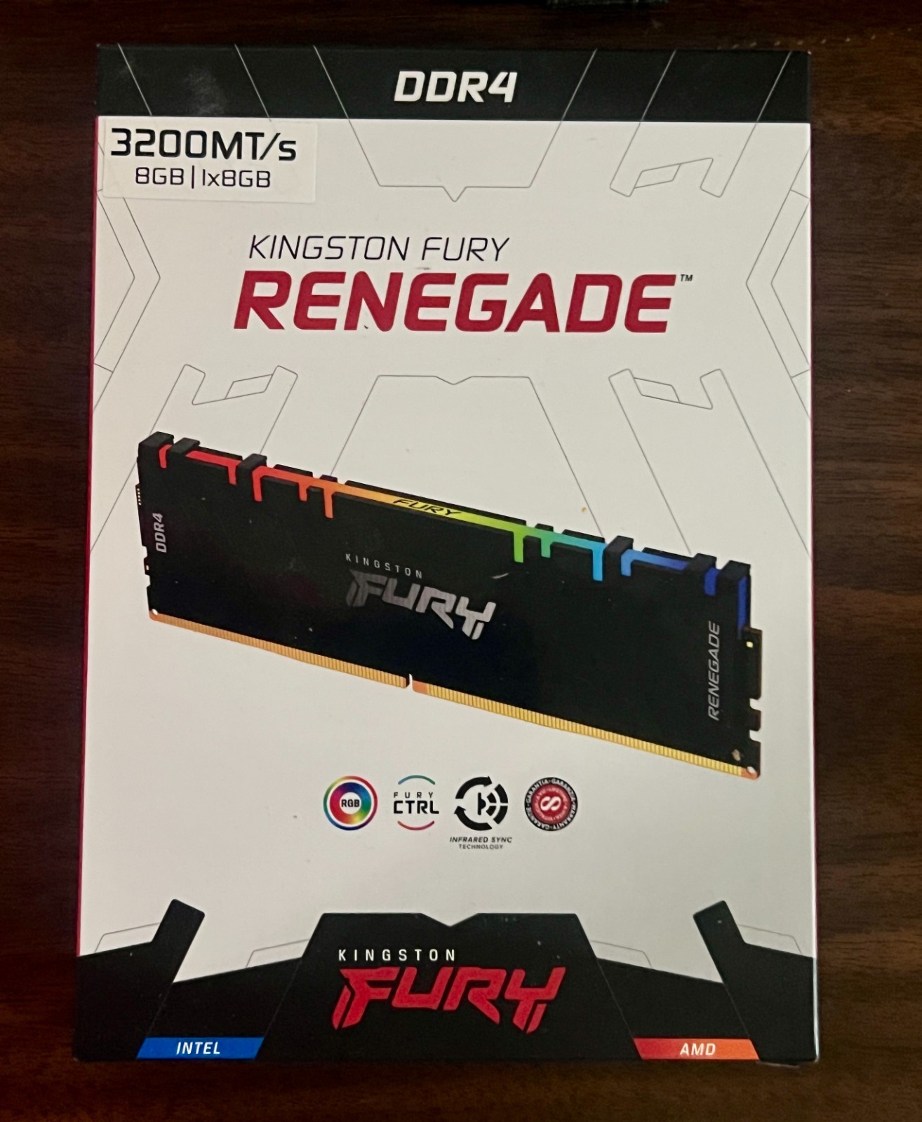 Kingston Fury Renegade RGB DDR4 8gb 3200mhz UDIMM Desktop KF432C16RBA/8 - NEW