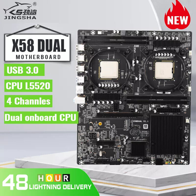 X58 Dual CPU Motherboard Set LGA 1366 Socket 4 Channles Support SATA 2.0 USB 3.0