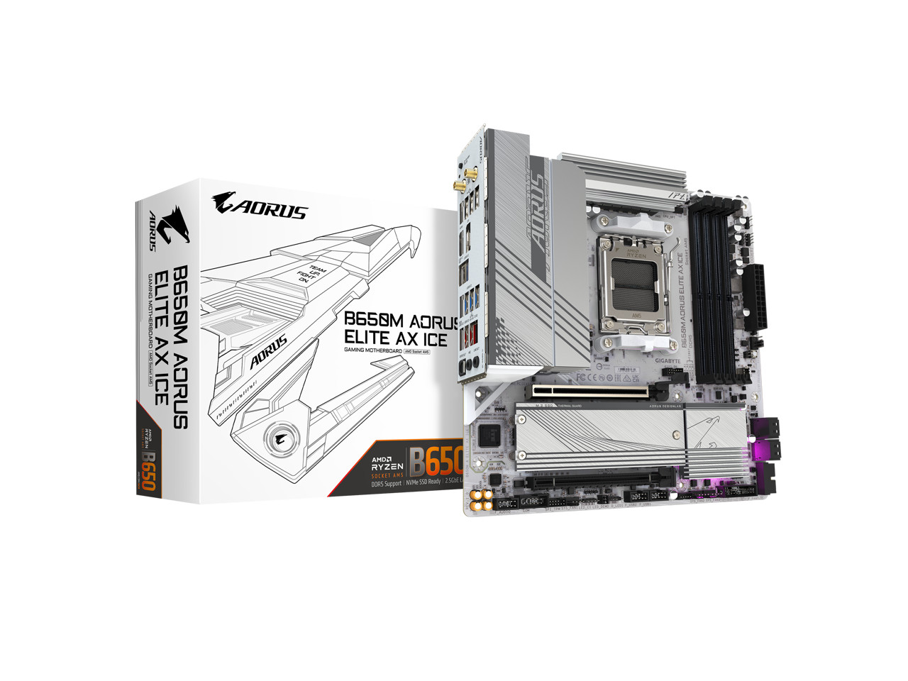 GIGABYTE B650M AORUS ELITE AX ICE AM5 LGA 1718 AMD B650 M-ATX Motherboard, DDR5, GIGABYTE B650M AORUS ELITE AX ICE AM5 LGA 1718 AMD B650 M-ATX Motherboard, DDR5,