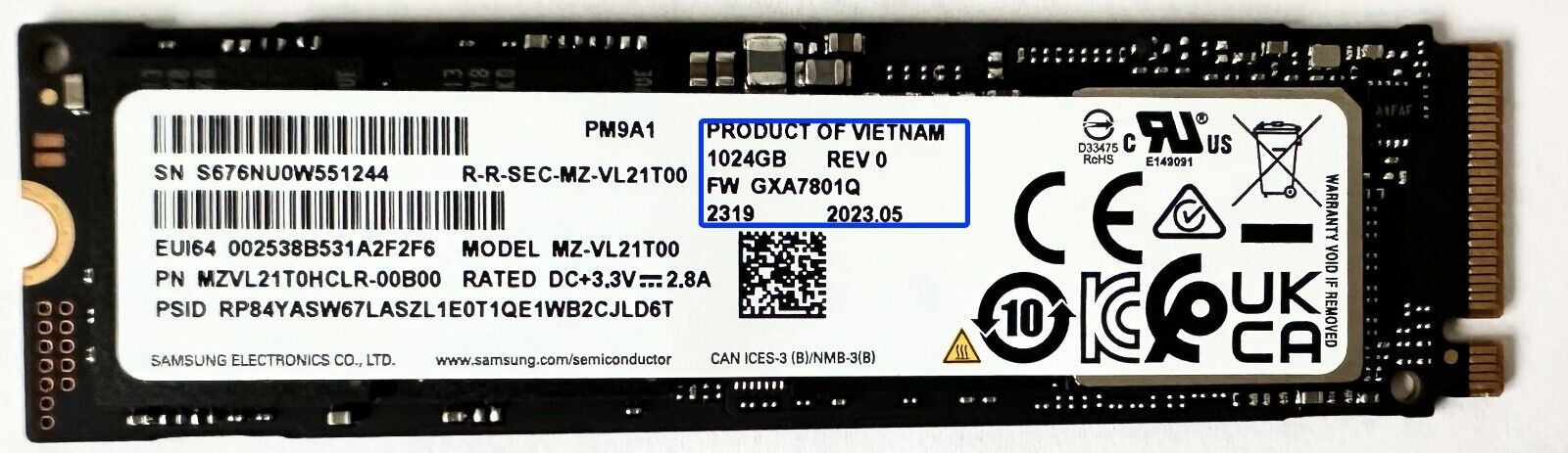 New Samsung PM9A1 m.2 NVME PCI-E 4.0X4  support PC&PS5 newest firmware