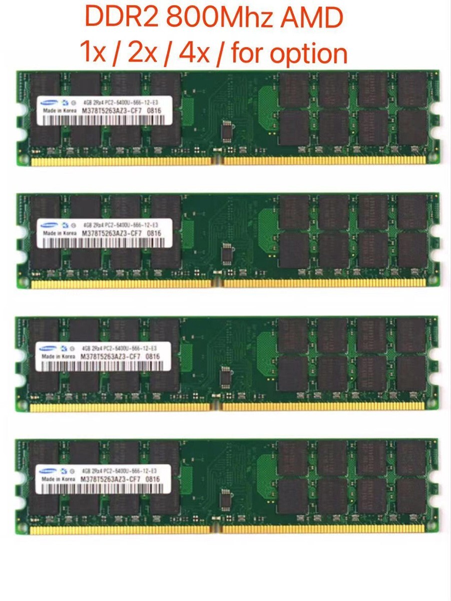 Samsung 16GB (4X 4GB) DDR2 800Mhz PC2-6400 AMD DIMM Non-ECC Desktop Memory Ram Samsung 16GB (4X 4GB) DDR2 800Mhz PC2-6400 AMD DIMM Non-ECC Desktop Memory Ram