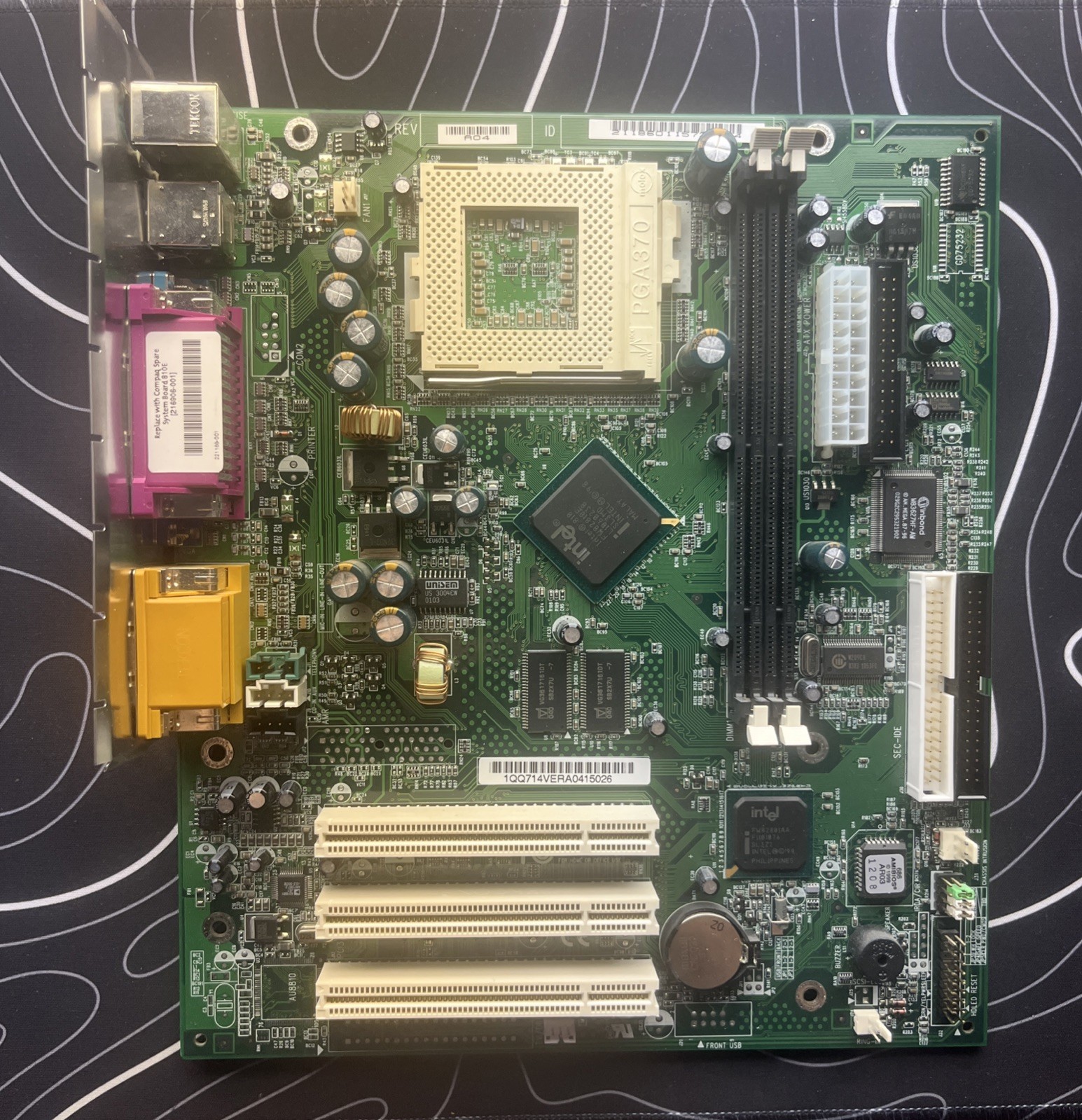 Vintage Compaq Motherboard With I/O Shield | uATX | Socket PGA 370 | DDR Vintage Compaq Motherboard With I/O Shield | uATX | Socket PGA 370 | DDR