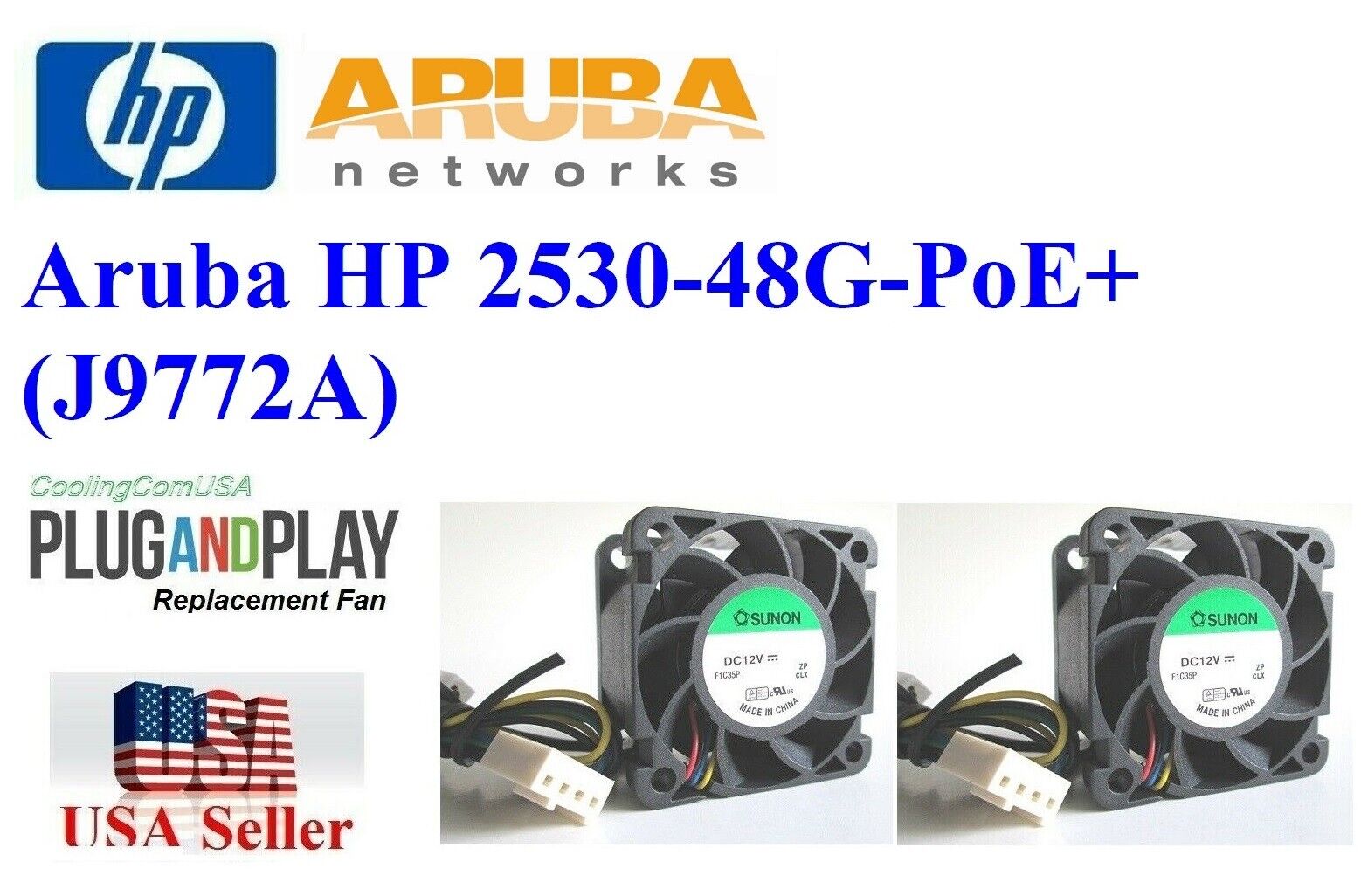 Pack of 2x QUIET Replacement Fans for Aruba HP 2530-48G-PoE+ (J9772A) Switches
