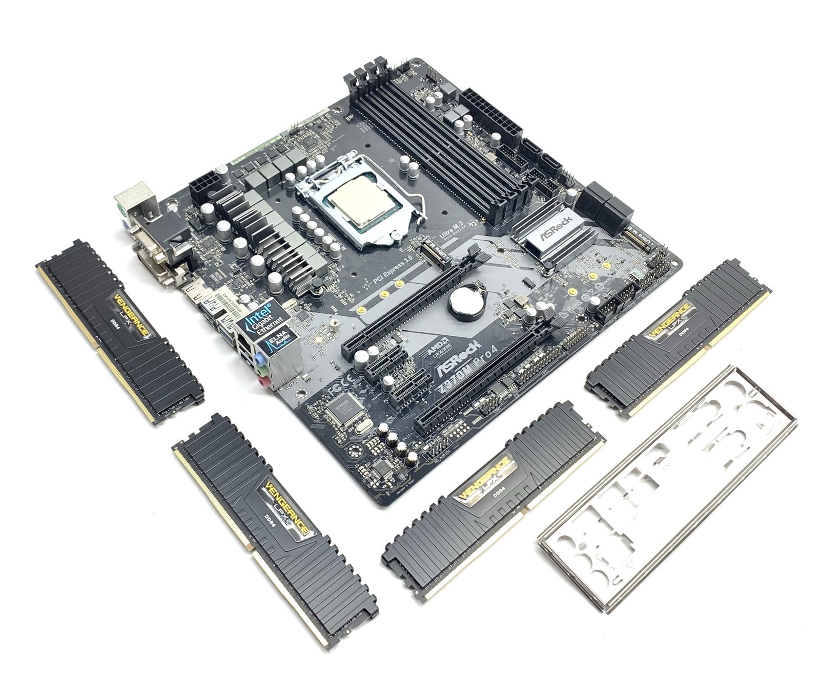 ASRock Z370M Pro4 Motherboard & CPU mATX LGA 1151 i7-8700K 3.70GHz 32GB DDR4 I/O ASRock Z370M Pro4 Motherboard & CPU mATX LGA 1151 i7-8700K 3.70GHz 32GB DDR4 I/O
