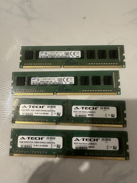 The A-Tech and Samsung 16GB x 4 sticks of 4GB PC3-12800 Desktop DDR3 1600 MHz The A-Tech and Samsung 16GB x 4 sticks of 4GB PC3-12800 Desktop DDR3 1600 MHz