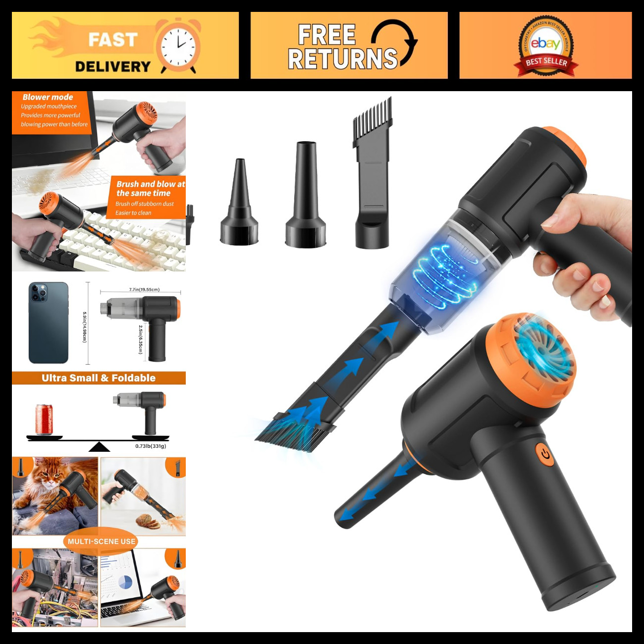 Cordless Air Duster & Vacuum Cleaner for Keyboard & PC Cleaning - 110000RPM Powe Cordless Air Duster & Vacuum Cleaner for Keyboard & PC Cleaning - 110000RPM Powe