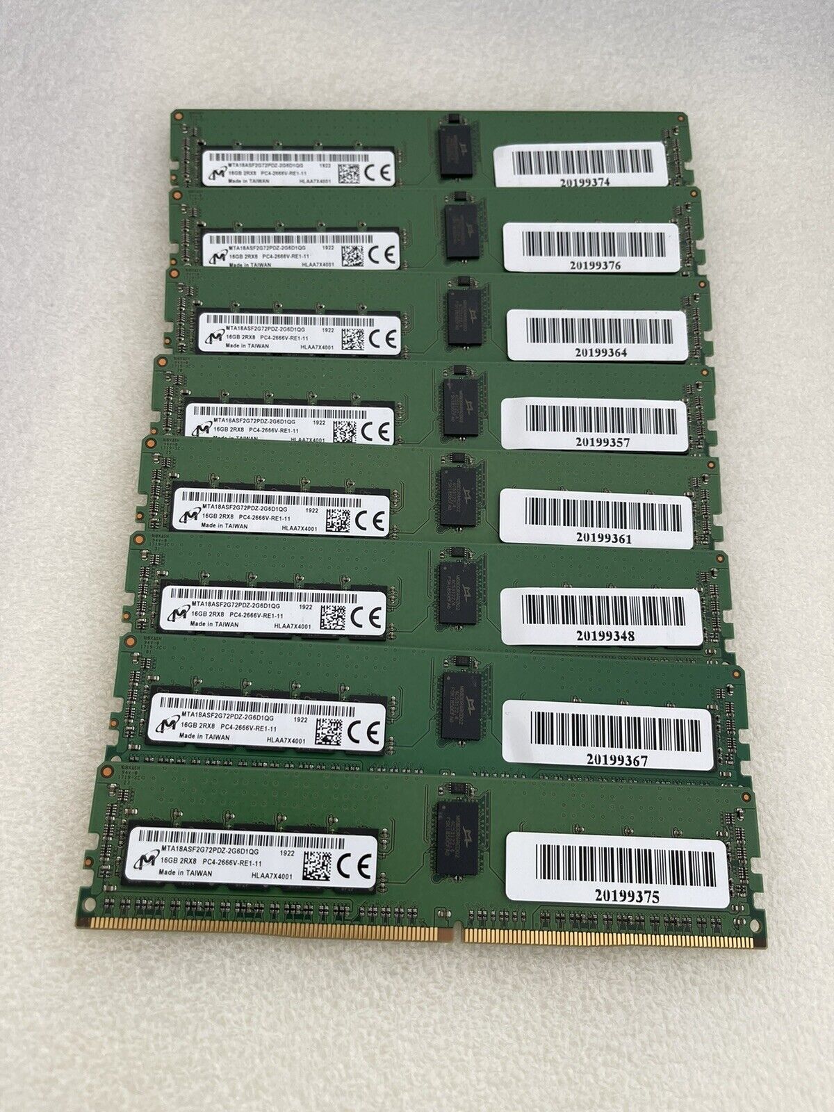 LOT 8) Micron 16GB PC4-2666V-R 1Rx4 DDR4 ECC  Memory MTA18ASF2G72PZ-2G6D1RG