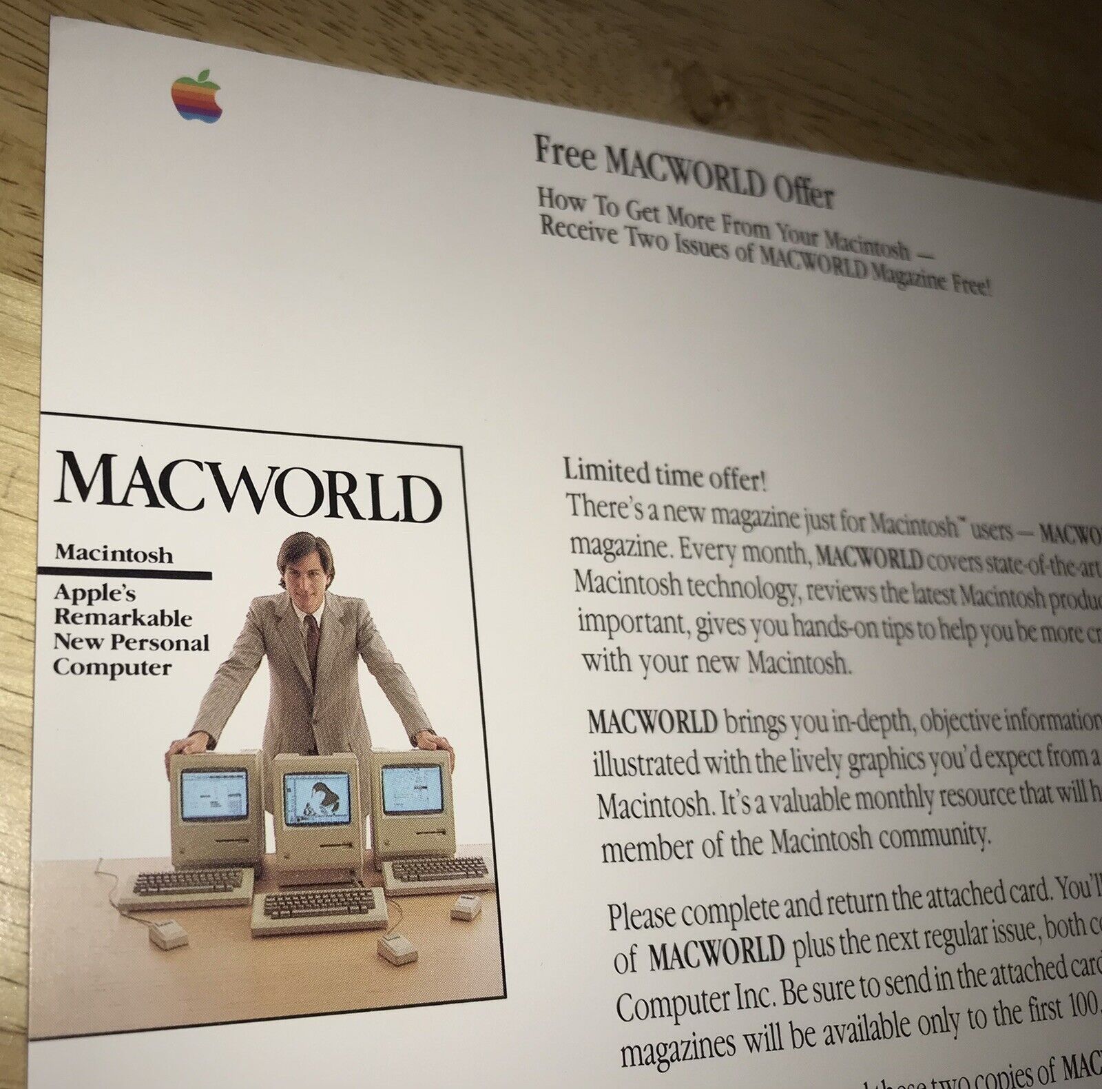1984 STEVE JOBS Macintosh 128K MACWORLD Offer Card Sheet Mac M0001 UNUSED RARE