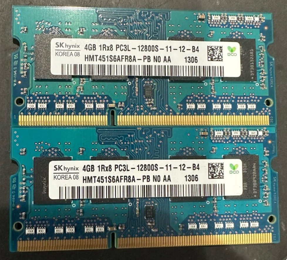 SK Hynix 8GB (2x4GB) 1Rx8 PC3L-12800 DDR3-1600MHz Laptop Memory HMT451S6AFR8A-PB